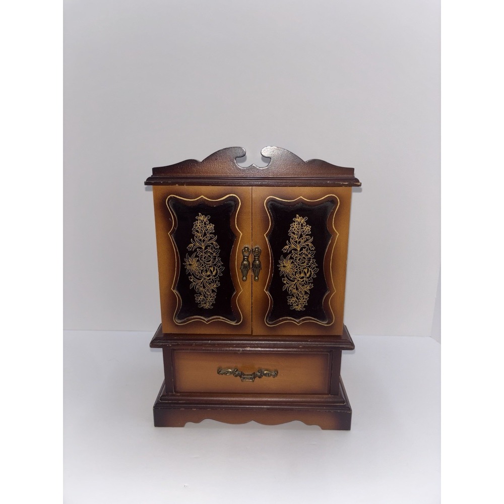 Vintage Wooden Jewelry Box Armoire Made in Japan 4 Velvet Lined Drawers